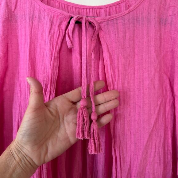 NWOT Aerie Hot Pink Gauzy Golden Hour Mini Dress Open Back Beach Coverup L - Picture 8 of 11